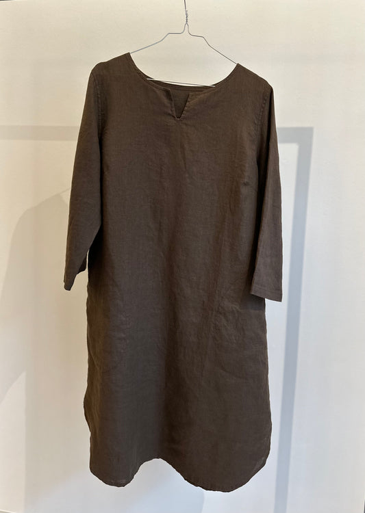 Kamma Tunika, 3/4 Ærme, Brown - Linen By Krebs