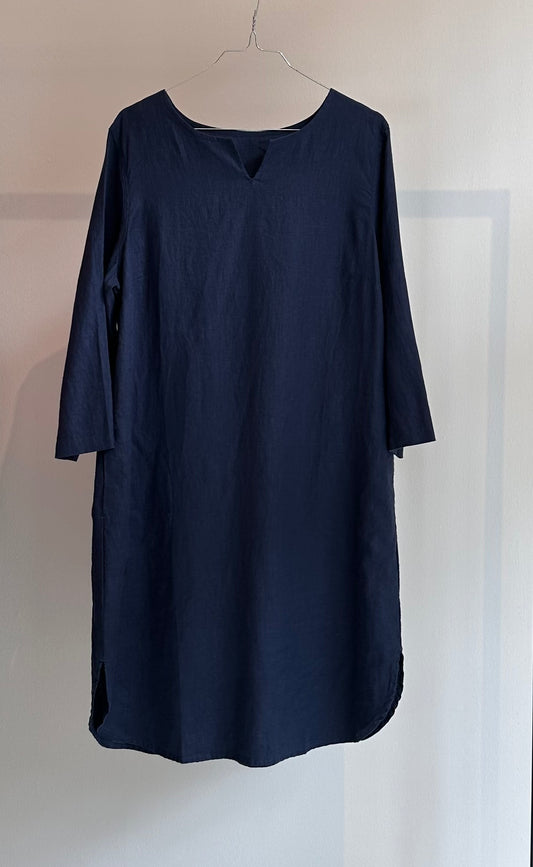 Kamma Tunika, 3/4 Ærme, Navy - Linen By Krebs