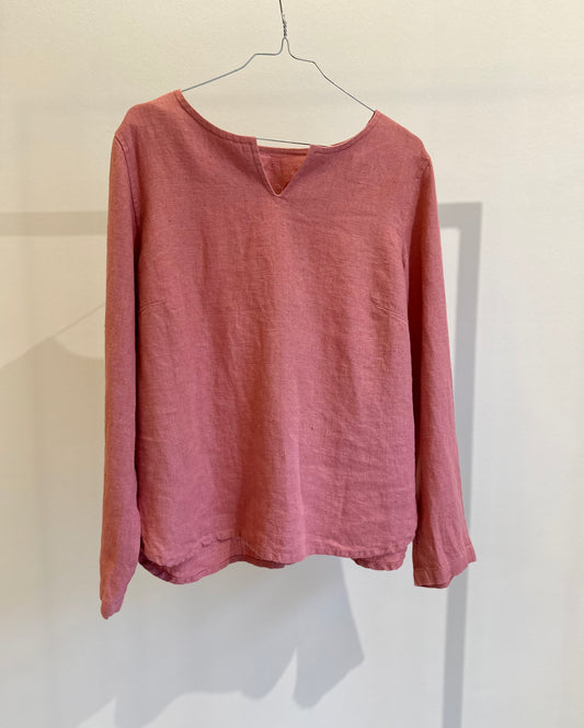 Emma Bluse, lange ærmer - kraftig hør, Rose - Linen By Krebs