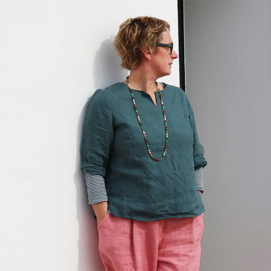 Emma Hør bluse, 3/4 ærmer, Balsam Green - Linen by Krebs